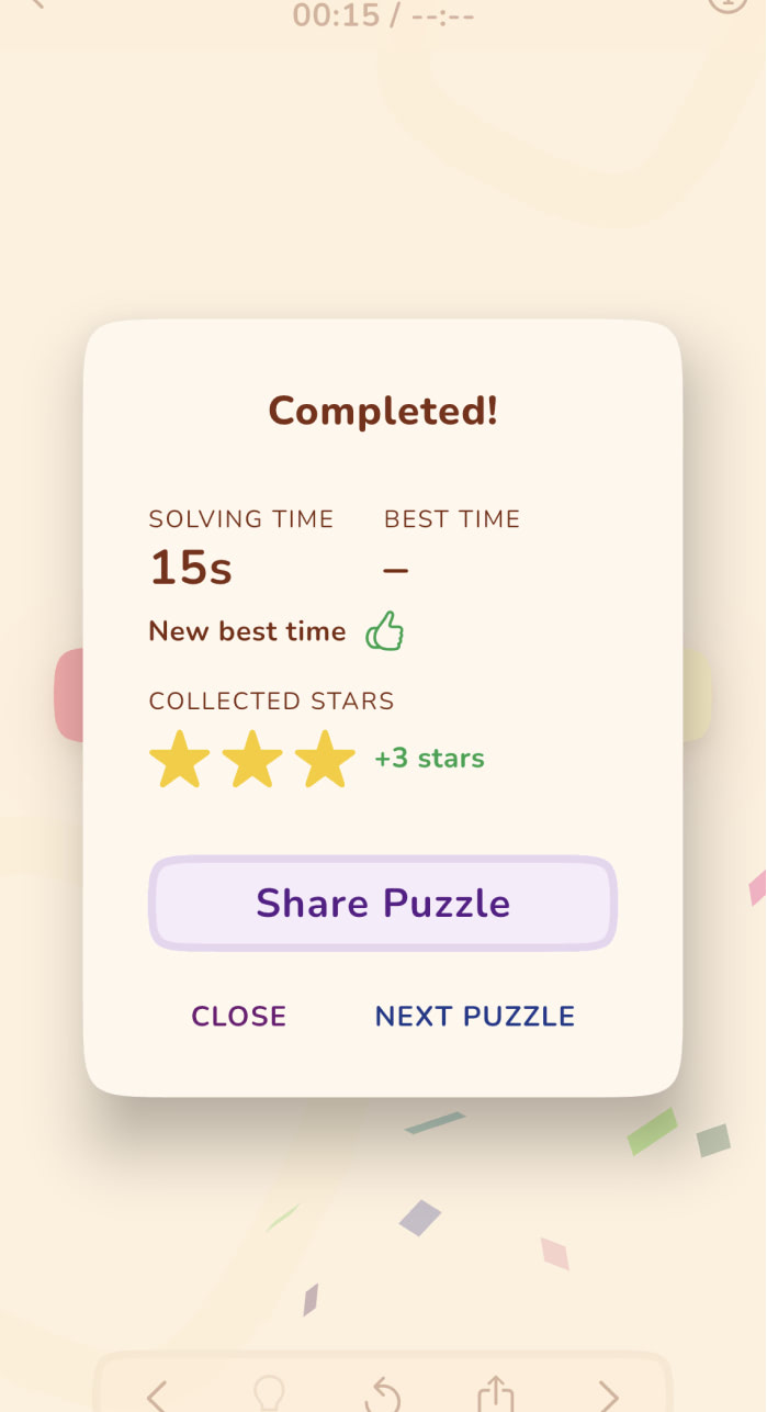 A screenshot of the game where the player completed a puzzle