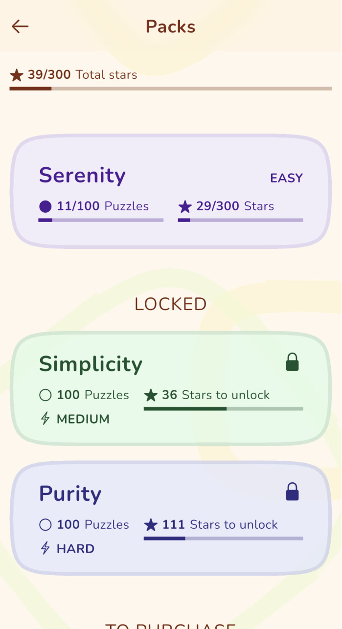 A screenshot of the game where the player can unlocked new puzzles